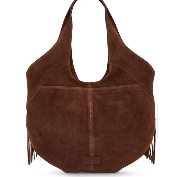Lucky Brand Genuine Leather  Nyra Bag Tan Fringe Boho Suede Hobo Tote Bag - Picture 3 of 7